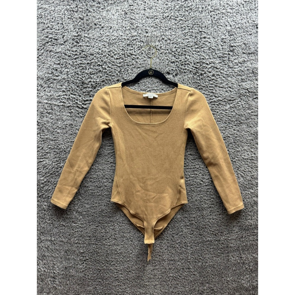 Allsaints Jamie Long‎ Sleeve Scoop Neck Ribbed Bodysuit Desert Womens Size 4